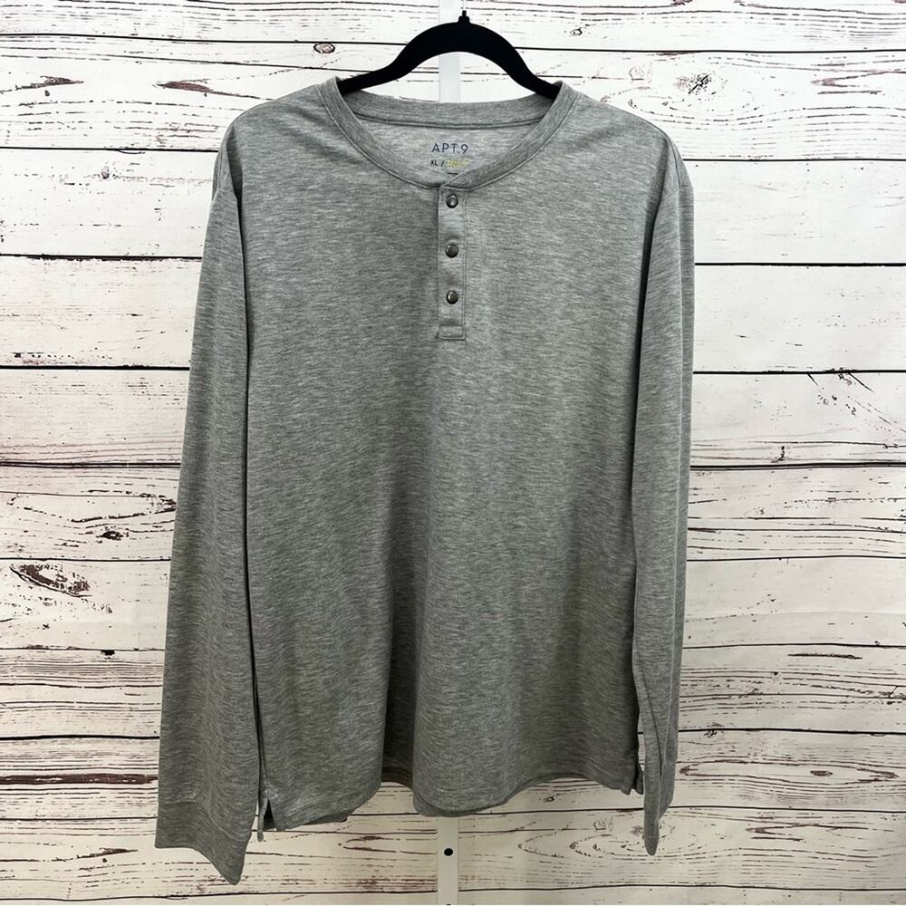 Apt. 9 Heather Gray Long Sleeve Henley Shirt XL